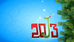 Новогодние обои 2013 с изображением Змеи, 2013 года и ёлки на синем фоне