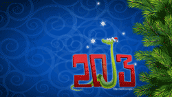 Новогодние обои 2013 с изображением Змеи, 2013 года и ёлки на синем фоне