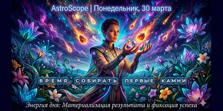 Понедельник, 30 марта: Время собирать первые камни · Энергия дня: Материализация результата и фиксация успеха