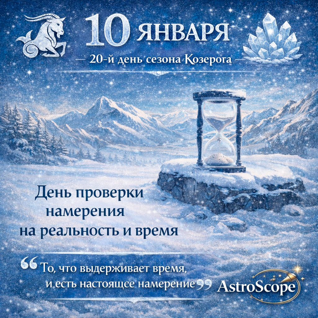 10 января · 20-й день сезона Козерога · День проверки намерения на реальность и время