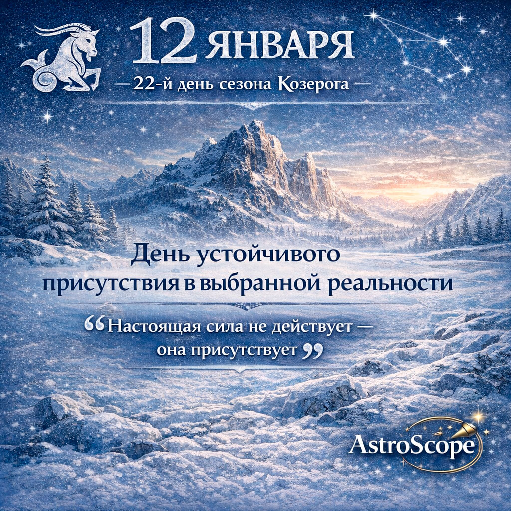 12 января — 22-й день сезона Козерога — День устойчивого присутствия в выбранной реальности