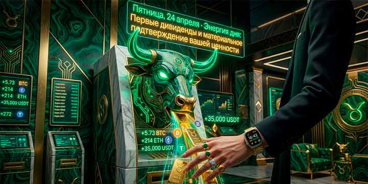 Пятница, 24 апреля · 5-й день сезона Тельца · Энергия дня: Первые дивиденды и материальное подтверждение вашей ценности