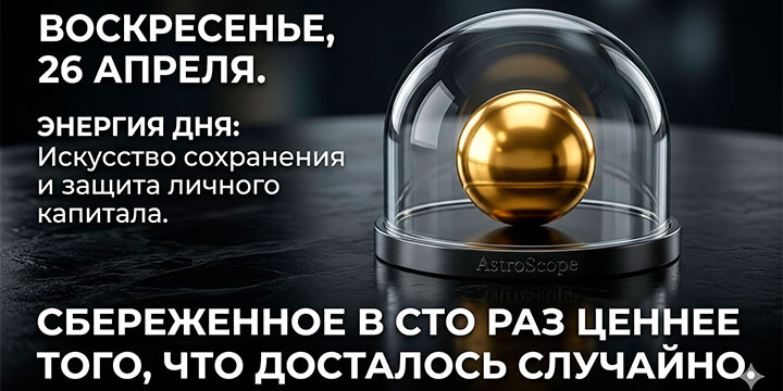 Воскресенье, 26 апреля · 7-й день сезона Тельца · Энергия дня: Искусство сохранения и защита личного капитала