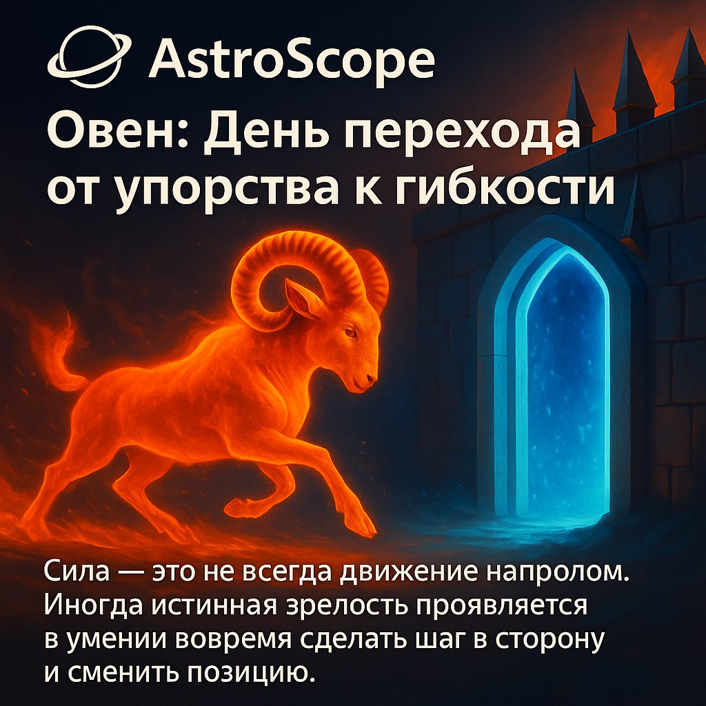 Овен из огненной энергии обходит препятствие, выбирая путь через светящийся портал — AstroScope