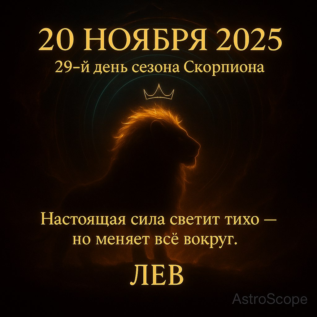 Лев 20 ноября 2025 — время тихой силы и уверенного света