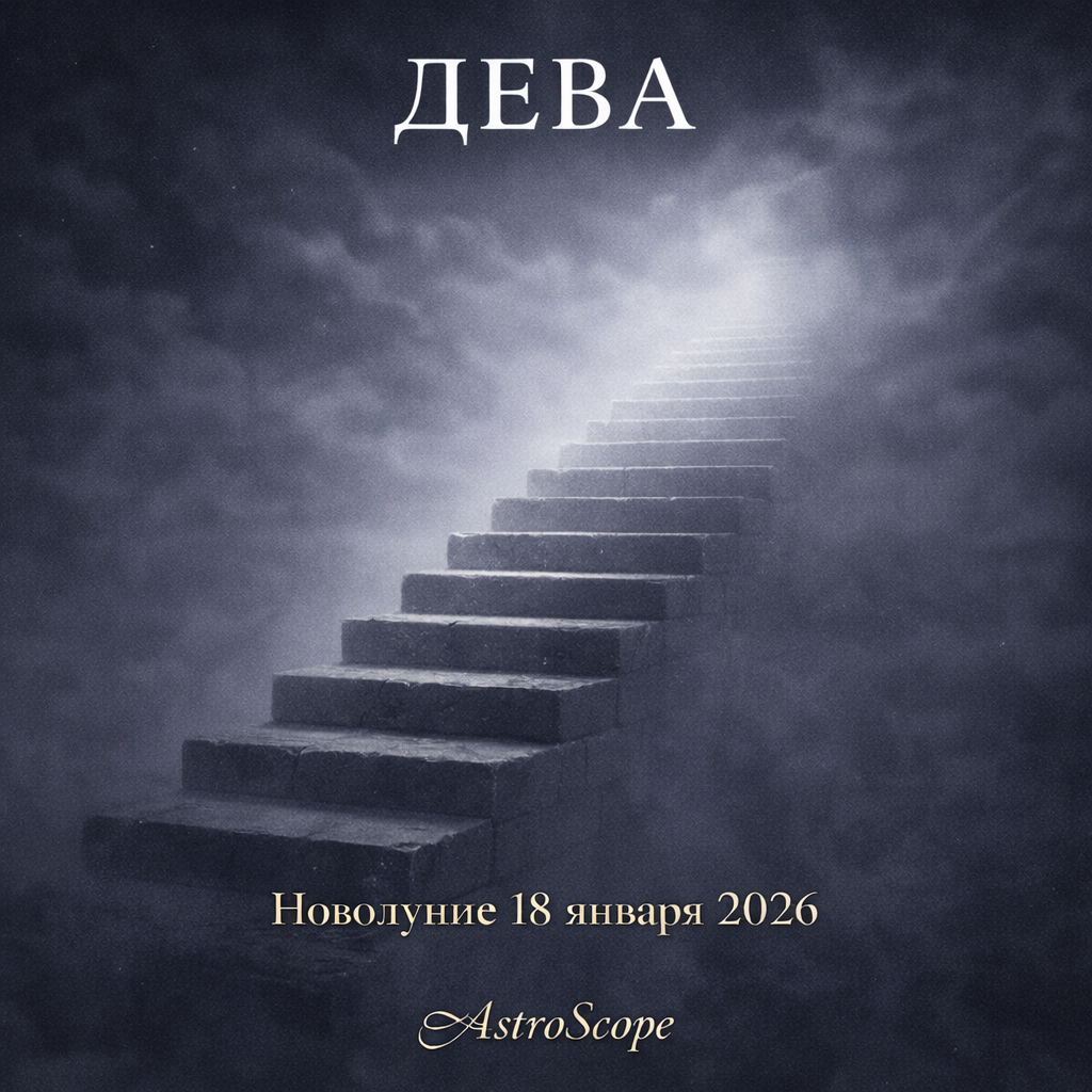 Дева — Новолуние 18 января 2026, минималистичная мистическая иллюстрация AstroScope