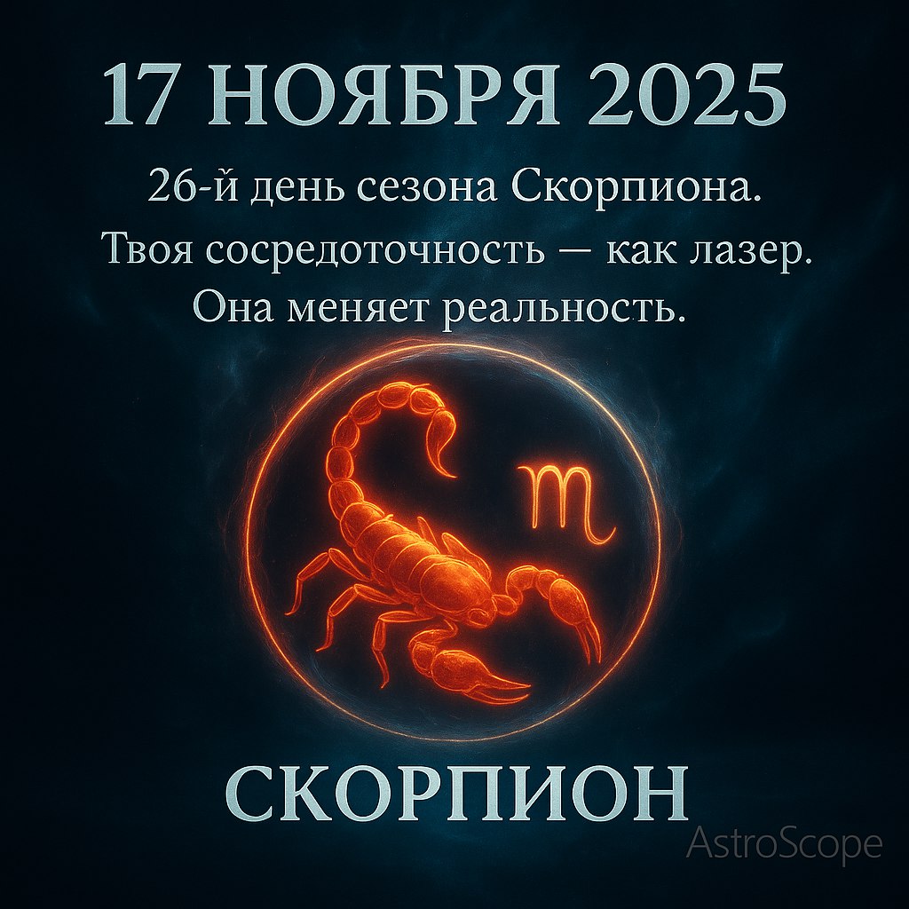♏ Скорпион 17 ноября 2025 — энергия концентрации и силы намерения