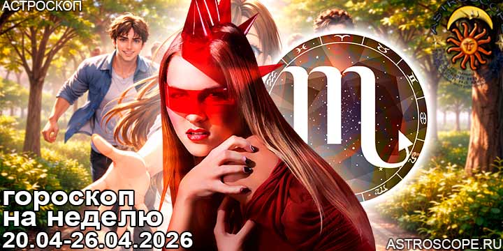 Скорпион и ваш гороскоп на неделю по аспектам периода с 20 апреля по 26 апреля 2026